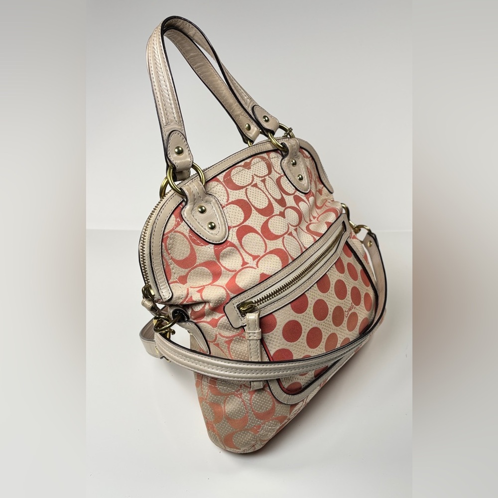 Coach Hallie Pink and Cream Polka dots and Signature C logo leather 2 way Bag. - Picture 12 of 12